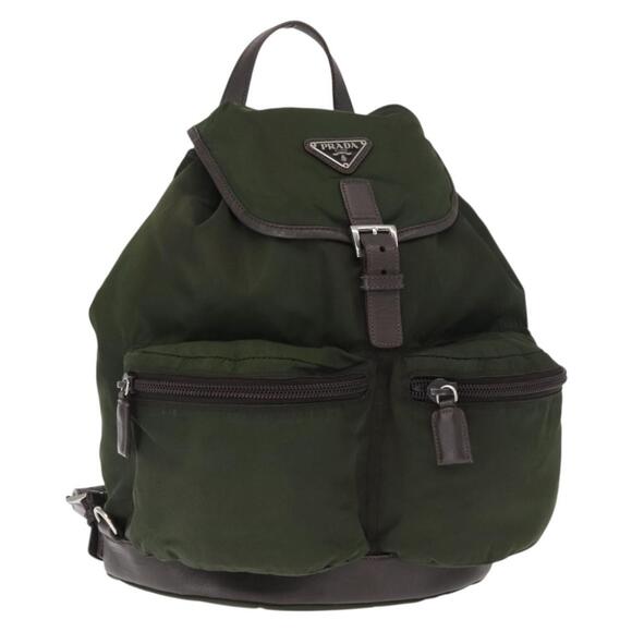 PRADA Backpack Nylon Khaki Silver Auth kk592 main image 6